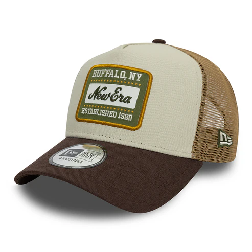 A-Frame Trucker Cap - NE Patch Canvas - Stone-Brown