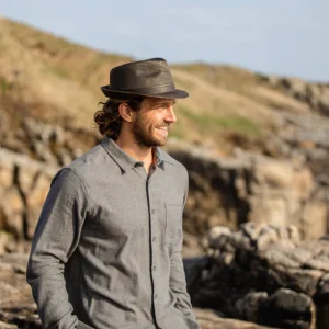 Weathered Cotton Trilby Hat - Brown