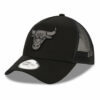 9FORTY Chicago Bulls A-Frame Trucker Cap - NBA Black On Black Logo - Black