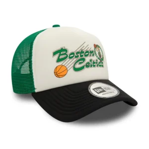 Boston Celtics A-Frame Trucker Cap - NBA Graphic - Off White-Black-Green