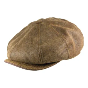 Burney Leather Newsboy Cap - Brown