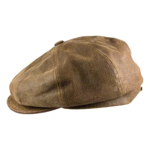 Burney Leather Newsboy Cap - Brown