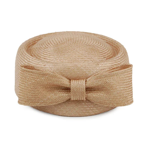 Jackie O Straw Pillbox Hat - Dark Tan