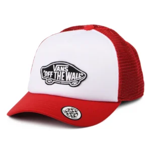Kids Classic Patch Curved Brim Trucker Cap - White-Red