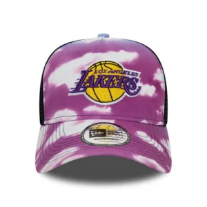 L.A. Lakers A-Frame Trucker Cap - NBA Cloud AOP - Purple-White