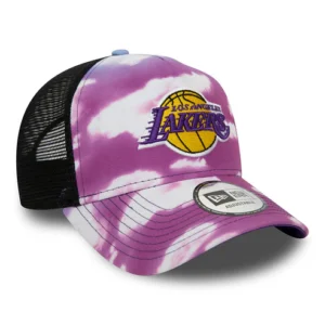 L.A. Lakers A-Frame Trucker Cap - NBA Cloud AOP - Purple-White