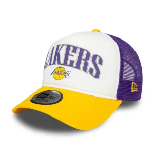 L.A. Lakers A-Frame Trucker Cap - NBA Retro - White-Yellow-Purple