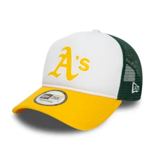 Oakland Athletics A-Frame Trucker Cap - MLB Logo - White-Yellow-Dark Green