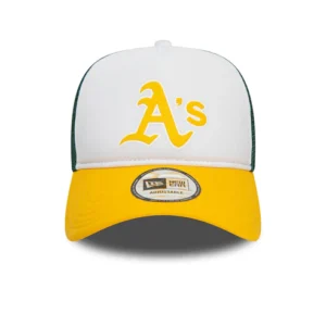 Oakland Athletics A-Frame Trucker Cap - MLB Logo - White-Yellow-Dark Green