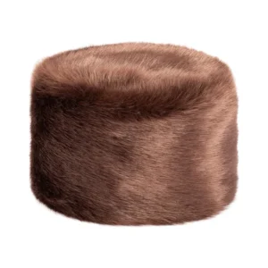 Womens Faux Fur Winter Pillbox Hat - Chestnut