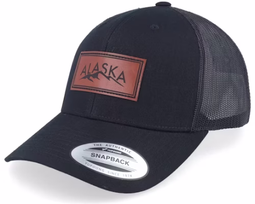 Engraved Alaska Mountain Box Patch Black Trucker - Wild Spirit