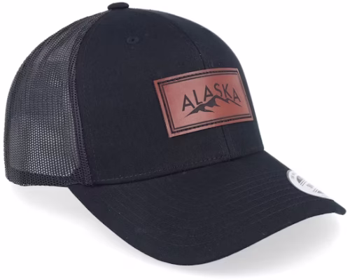 Engraved Alaska Mountain Box Patch Black Trucker - Wild Spirit