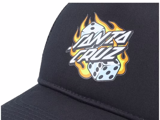 Flaming Dice Dot Meshback Black A-Frame Trucker - Santa Cruz