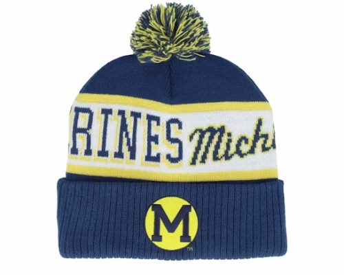Michigan Wolverines Block Sweep Knit Vintage Navy Pom - Mitchell & Ness