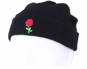 Tiny Red Rose Black Short Beanie - Iconic