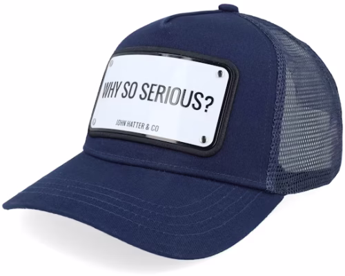 Why So Serious Aluminium Plate Navy Blue A-Frame Trucker - John Hatter & Co