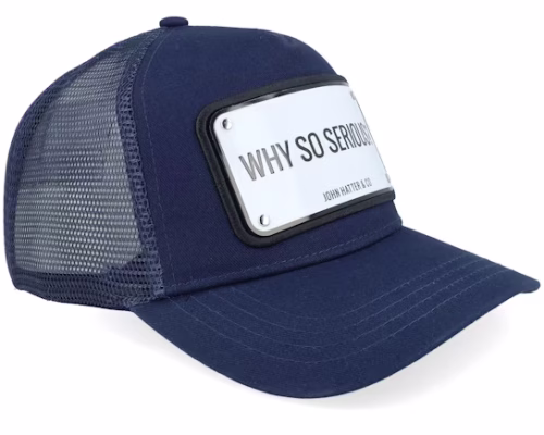 Why So Serious Aluminium Plate Navy Blue A-Frame Trucker - John Hatter & Co