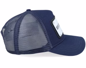 Why So Serious Aluminium Plate Navy Blue A-Frame Trucker - John Hatter & Co