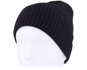 Beanie Rib 42 Rec Wool/Cashmere Mix Black Cuff - MJM Hats