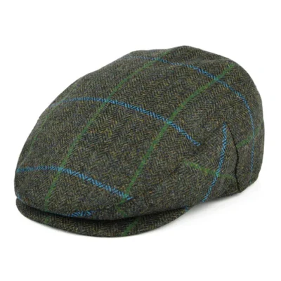 Windowpane Herringbone Waterproof Flat Cap - Forest-Blue