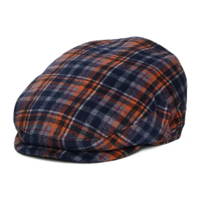 Plaid Flat Cap With Earflaps Navy-Orange
