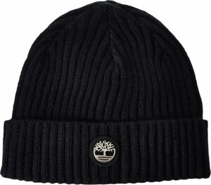 Mens Ribbed Beanie Cap with Logo Plate