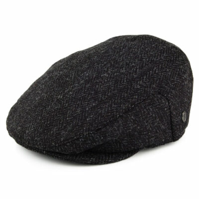 Herringbone Dunvegan Flat Cap - Black-Charcoal