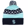 Kids Seattle Kraken Face-off Cuff Beanie NavyLight Blue Pom