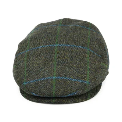 Windowpane Herringbone Waterproof Flat Cap - Forest-Blue