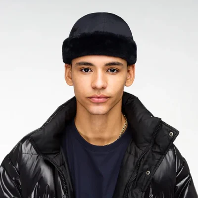 Aviator Watch Cap Beanie Hat - Black