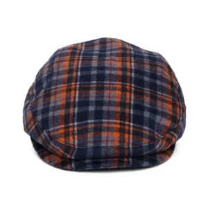 Plaid Flat Cap With Earflaps Navy-Orange
