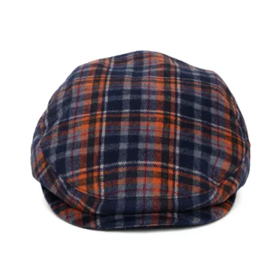 Plaid Flat Cap With Earflaps Navy-Orange