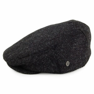Herringbone Dunvegan Flat Cap - Black-Charcoal