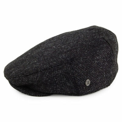 Herringbone Dunvegan Flat Cap - Black-Charcoal