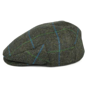 Windowpane Herringbone Waterproof Flat Cap - Forest-Blue