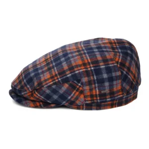 Plaid Flat Cap With Earflaps Navy-Orange