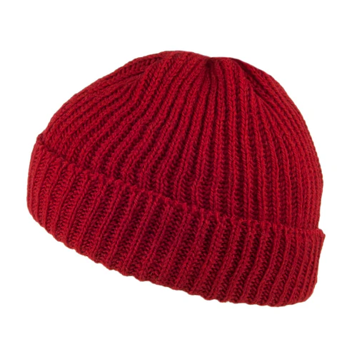 Merino Wool Short Fisherman Beanie Hat - Red