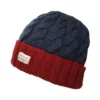 Cable Knit Turn Up Beanie Hat - Navy-Red