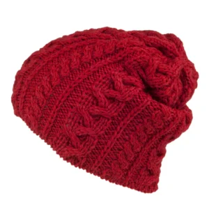 Wool Oversized Beanie Hat - Red