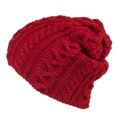 Wool Oversized Beanie Hat - Red
