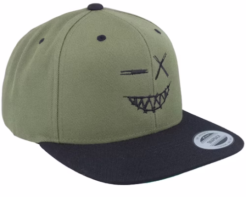 Crazy Smiley Black/Olive/Black Baseball Cap