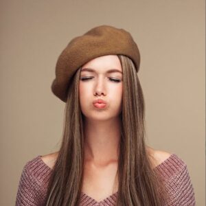 French Wool Beret Hat Khaki