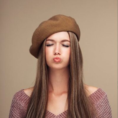 French Wool Beret Hat Khaki