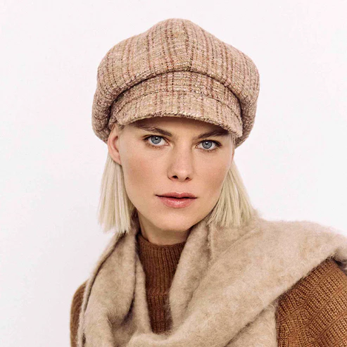 Tweed Baker Boy Cap - Camel-Pink