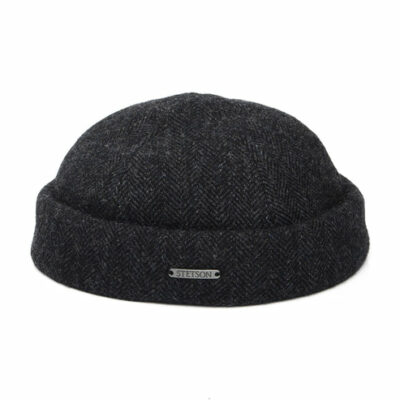 Wool Herringbone Docker Beanie Hat - Dark Grey
