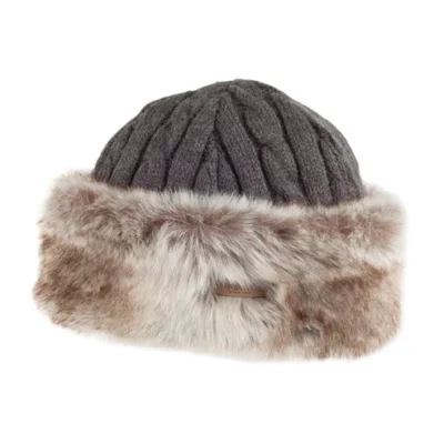 Cable Knit Beanie Hat - Charcoal-Tan