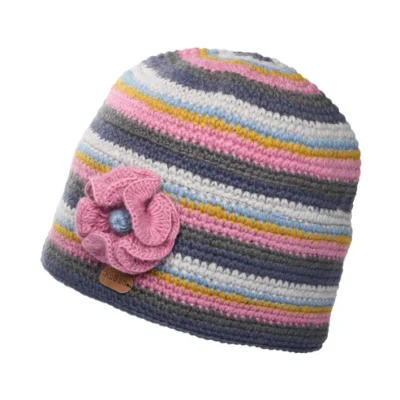Flower Beanie Hat - Grey-Pink
