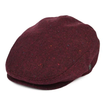 Hillcrest Herringbone Flat Cap - Burgundy Black
