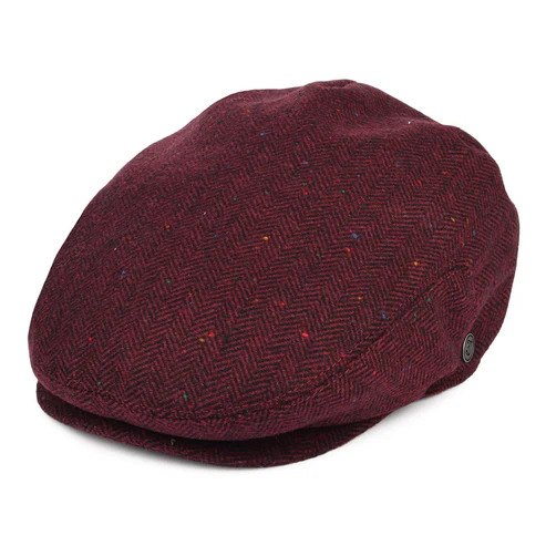 Hillcrest Herringbone Flat Cap - Burgundy Black