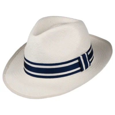 Ascot Striatus Preset Panama Hat With Striped Band - Bleach